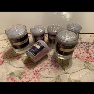 6 votives and 2 glass votive holders “storm watch”